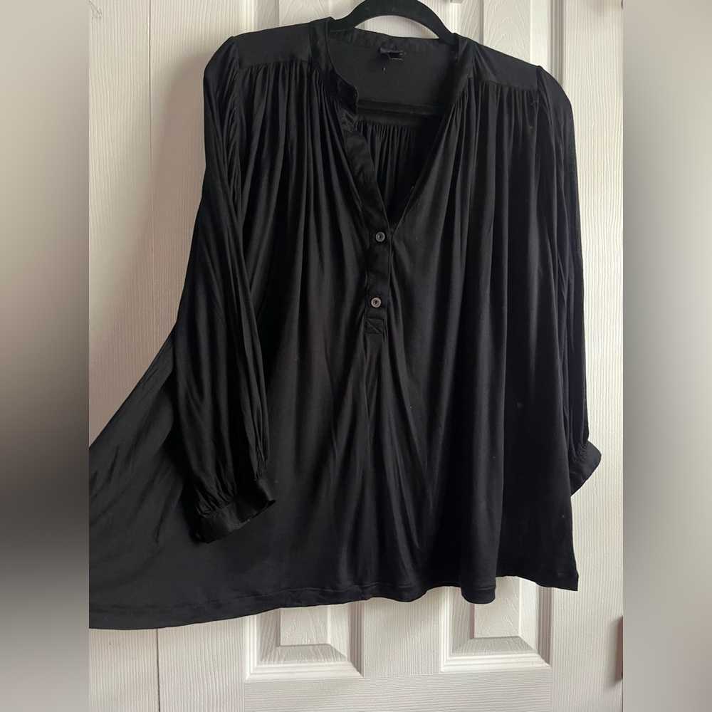 J. Crew Drapey Black Button Popover Blouse Small - Picture 2 of 6